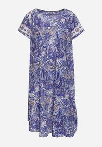 Born2be - Granatowa Wiskozowa Sukienka o Rozkloszowanym Kroju w Stylu Boho Melnea. Typ kołnierza: dekolt w łódkę. Kolor: niebieski. Materiał: wiskoza. Długość rękawa: krótki rękaw. Sezon: lato. Styl: boho #7