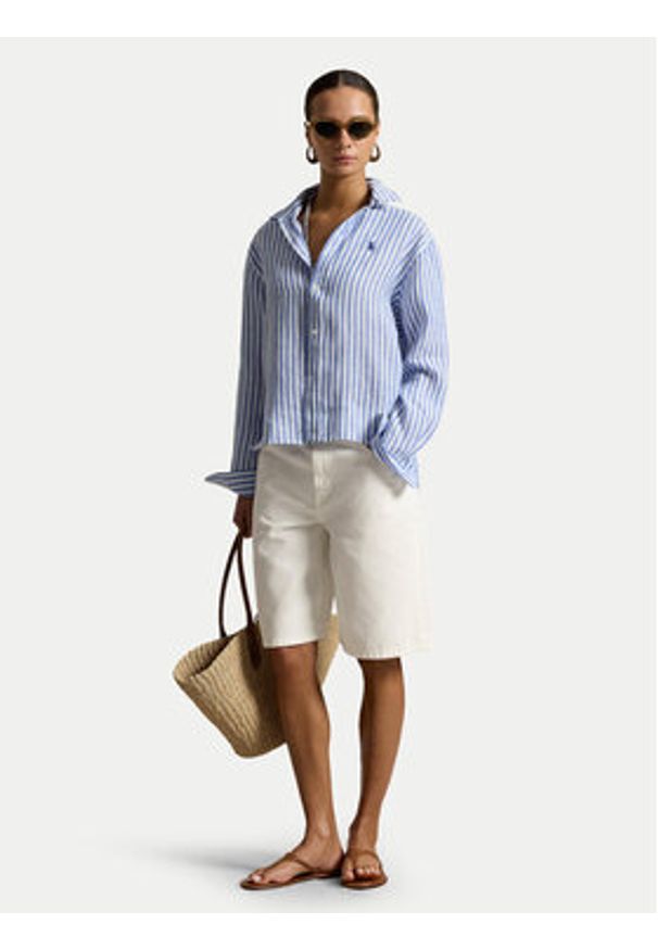 Polo Ralph Lauren Koszula 211935130503 Niebieski jasny Relaxed Fit. Typ kołnierza: polo. Kolor: niebieski. Materiał: len