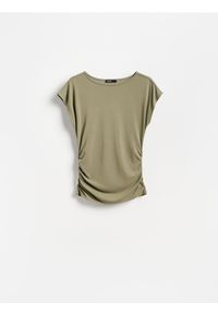 Reserved - T-shirt z modalem - ciemnozielony. Kolor: zielony. Materiał: dzianina #1
