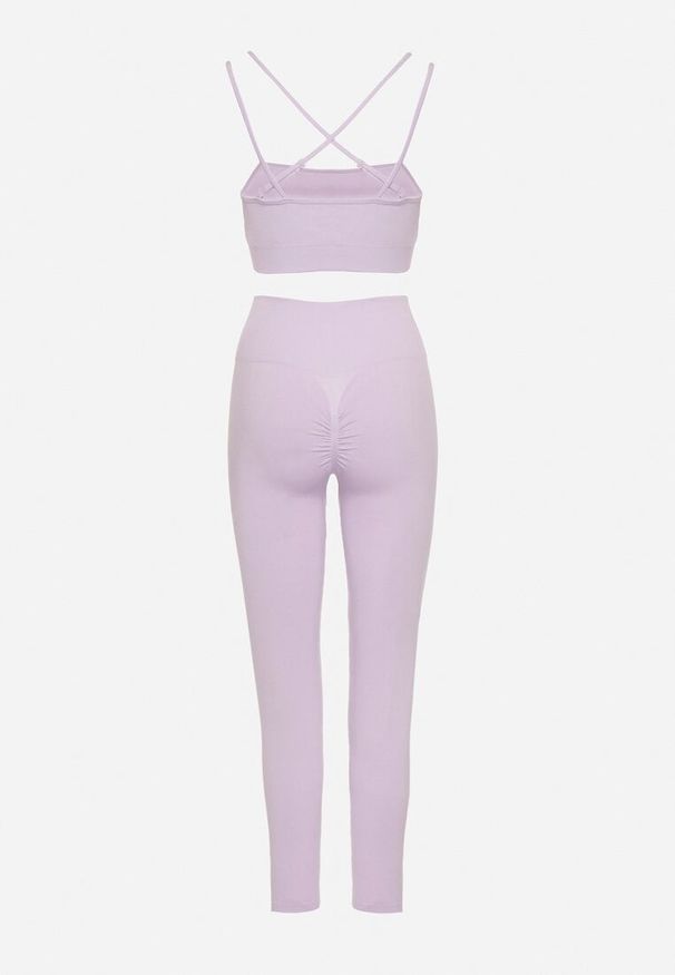 Born2be - Fioletowy Komplet Sportowy Biustonosz na Ramiączkach i Legginsy z Gumką w Pasie Nadlira. Kolor: fioletowy