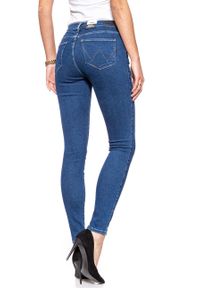 Wrangler - WRANGLER HIGH RISE SKINNY BLUE NOISE W27HFS047. Stan: podwyższony. Wzór: jednolity, aplikacja #4