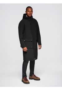 Ombre Clothing - Parka męska płaszcz z podszewką polarową i regulacją w talii – czarna V2 - Rozmiar: L. Kolor: czarny. Materiał: polar. Długość: długie. Wzór: gładki. Sezon: zima, jesień #1