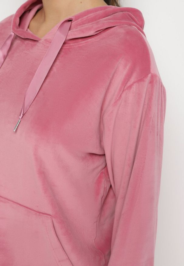 Born2be - Ciemnoróżowy Komplet Dresowy z Bawełną Bluza z Kapturem i Kieszenią Spodnie z Gumką w Talii Quesaria. Kolor: różowy. Materiał: bawełna, dresówka