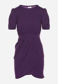 Born2be - Fioletowa Dopasowana Sukienka Ozdobiona Marszczeniem Iffovia. Okazja: na imprezę. Kolor: fioletowy. Wzór: aplikacja. Styl: klasyczny, elegancki #3