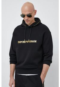 Emporio Armani bluza męska kolor czarny z kapturem. Typ kołnierza: kaptur. Kolor: czarny. Wzór: nadruk #1