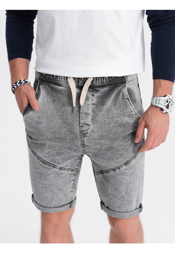 Ombre Clothing - Krótkie spodenki męskie jeansowe - szare V4 - Rozmiar: S. Kolor: szary. Materiał: jeans. Długość: krótkie