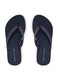 TOMMY HILFIGER - Tommy Hilfiger Japonki Wedge Stripes Beach Sandal FW0FW07858 Granatowy. Kolor: niebieski. Materiał: materiał