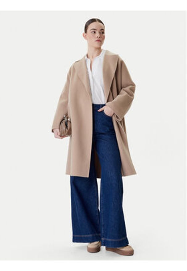 Weekend Max Mara Płaszcz wełniany Civada 2615011011 Beżowy Regular Fit. Kolor: beżowy. Materiał: wełna