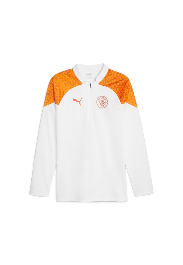 Puma - Top treningowy Manchester City 2023/24. Kolor: pomarańczowy, biały, wielokolorowy. Materiał: materiał