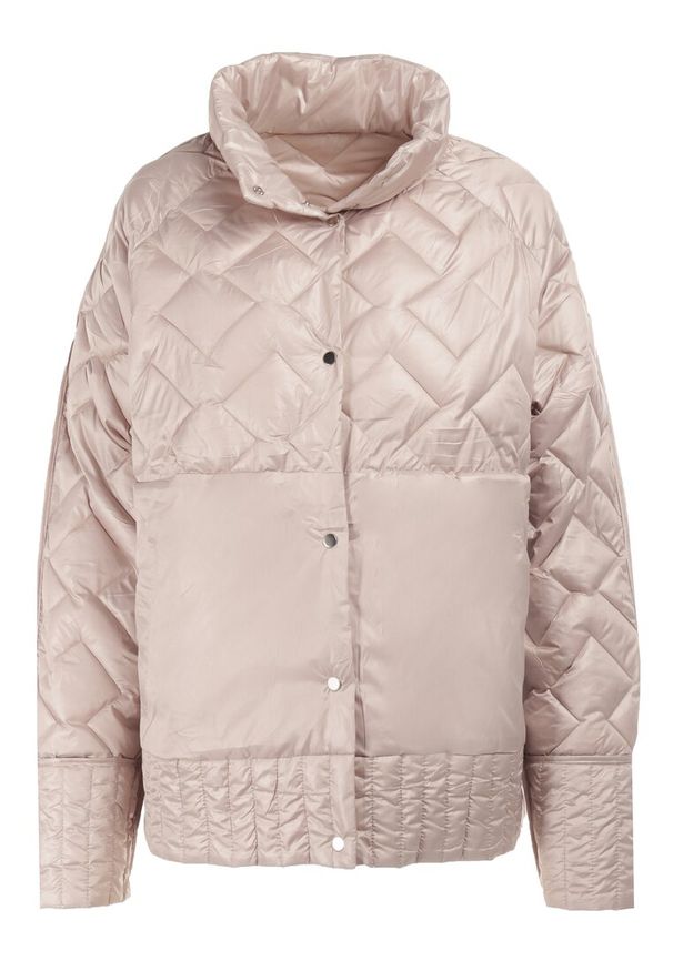 Born2be - Beżowa Kurtka Dwustronna Hypsora. Typ kołnierza: kołnierzyk stójkowy. Kolekcja: plus size. Kolor: beżowy. Materiał: tkanina. Długość rękawa: długi rękaw. Długość: długie. Wzór: jednolity, geometria, aplikacja