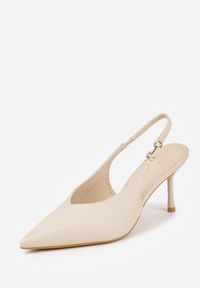 Renee - Beżowe Szpilki Slingback VICES z Cholewką z Wycięciem V Natonale. Zapięcie: bez zapięcia. Kolor: beżowy. Materiał: koronka. Szerokość cholewki: normalna. Obcas: na szpilce #7