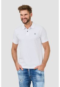 Guess - GUESS Białe męskie polo Washed, Rozmiar XL. Typ kołnierza: polo. Kolor: biały