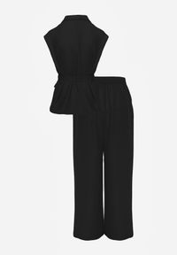 Renee - Czarny Wiskozowy Komplet Garniturowy Spodnie Wide Leg i Kamizelka z Paskiem Elyenryl. Kolor: czarny. Materiał: wiskoza #6