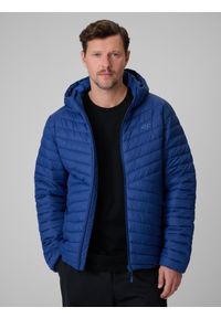 4f - 4F Kurtka z wypełnieniem syntetycznym męska - granatowa XL. Okazja: na co dzień. Typ kołnierza: kaptur. Kolor: niebieski. Materiał: syntetyk. Wzór: jodełka. Styl: casual #1