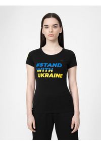 4f - Koszulka damska #STANDWITHUKRAINE. Kolor: czarny. Materiał: dzianina, bawełna