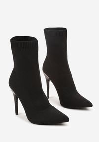 Born2be - Czarne Skarpetkowe Botki Vices na Szpilce z Noskiem w Szpic Brettalie. Okazja: na spotkanie biznesowe. Kolor: czarny. Obcas: na szpilce. Styl: biznesowy, elegancki