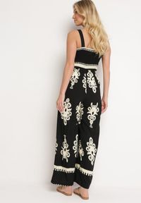 Born2be - Czarno-Beżowy Kombinezon z Wiskozy na Ramiączkach z Marszczoną Górą i Długimi Nogawkami Teseria. Okazja: na co dzień. Kolor: czarny. Materiał: wiskoza. Długość rękawa: na ramiączkach. Długość: długie. Styl: klasyczny, casual, elegancki #7