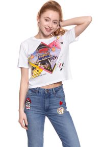 Wrangler - WRANGLER T SHIRT DAMSKI CROP TEE WHITE W7382EV12 112131028. Długość rękawa: krótki rękaw. Długość: krótkie. Wzór: nadruk