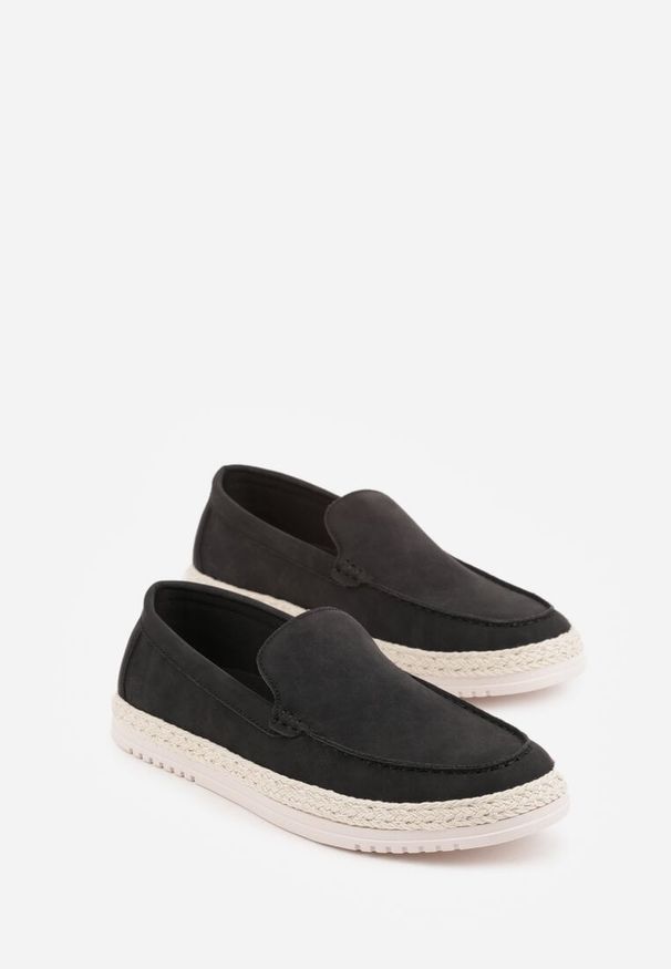 Born2be - Czarne Półbuty Typu Mokasyny z Plecionką Aigalira. Okazja: na co dzień. Kolor: czarny. Materiał: jeans. Styl: casual, klasyczny, elegancki