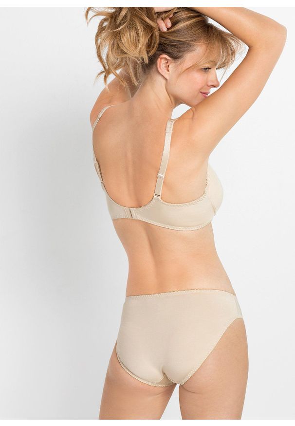 bonprix - Biustonosz typu T-shirt na fiszbinach, z połyskującego materiału (2 szt.). Kolor: brązowy. Materiał: materiał. Rodzaj stanika: różne sposoby noszenia, wyściełane miseczki. Wzór: koronka