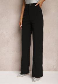 Renee - Czarne Eleganckie Spodnie High Waist o Szerokim Kroju z Wiskozą i Rozcięciami Yurlea. Okazja: na spotkanie biznesowe, do pracy. Stan: podwyższony. Kolor: czarny. Materiał: wiskoza. Styl: elegancki #3