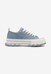 Born2be - Niebieskie Trampki na Grubej Podeszwie pod Kostkę Adsoria. Okazja: na co dzień. Zapięcie: sznurówki. Kolor: niebieski. Materiał: jeans. Styl: klasyczny, casual