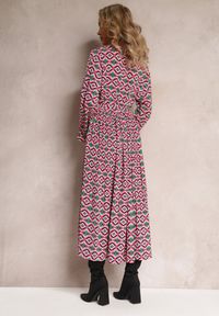 Renee - Fuksjowa Plisowana Sukienka Koszulowa z Wiązanym Paskiem Helminesa. Kolor: różowy. Materiał: materiał. Typ sukienki: koszulowe #5