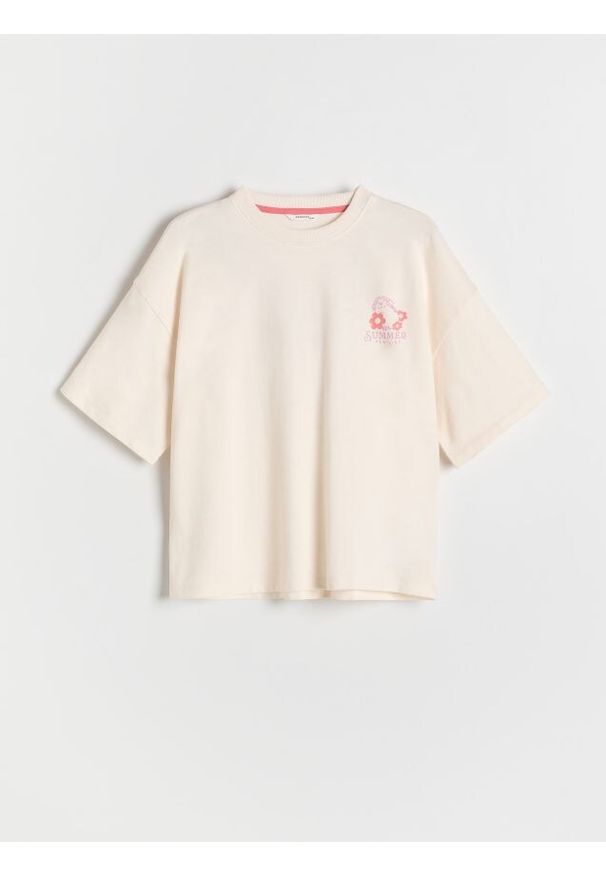 Reserved - Bawełniany t-shirt Pusheen - złamana biel. Materiał: bawełna