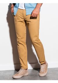 Ombre Clothing - Spodnie męskie chino - camel P894 - XXL. Kolor: beżowy. Materiał: bawełna, elastan #4