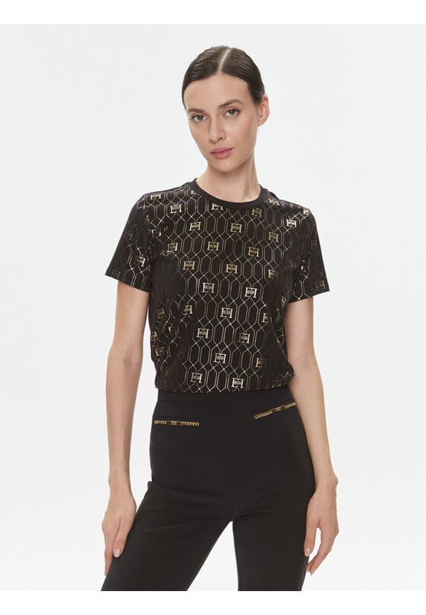 Elisabetta Franchi T-Shirt MA-019-37E2-V170 Czarny Regular Fit. Kolor: czarny. Materiał: bawełna