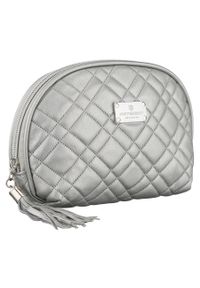 Srebrna kosmetyczka z materiału syntetycznego zamykana suwakiem Peterson PTN KOS-DA-9. Kolor: srebrny. Materiał: syntetyk, materiał #1