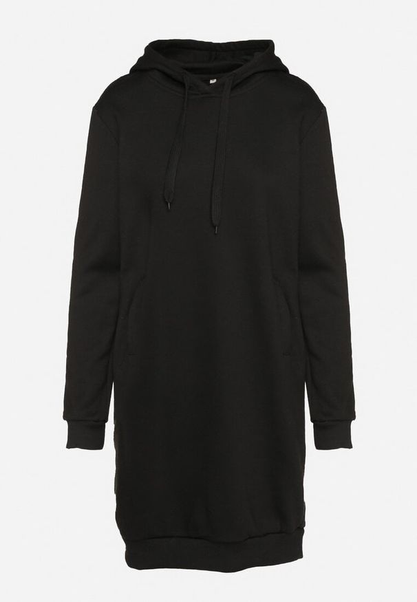 Born2be - Czarna Tunika Bluza z Bawełną Kapturem i Sznurkami Mivilora. Okazja: na co dzień, do pracy. Typ kołnierza: kaptur. Kolor: czarny. Materiał: bawełna. Długość rękawa: długi rękaw. Długość: długie. Styl: sportowy, casual