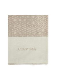Calvin Klein Szal Aop Minimal Logo LV04F8053G Beżowy. Kolor: beżowy. Materiał: materiał