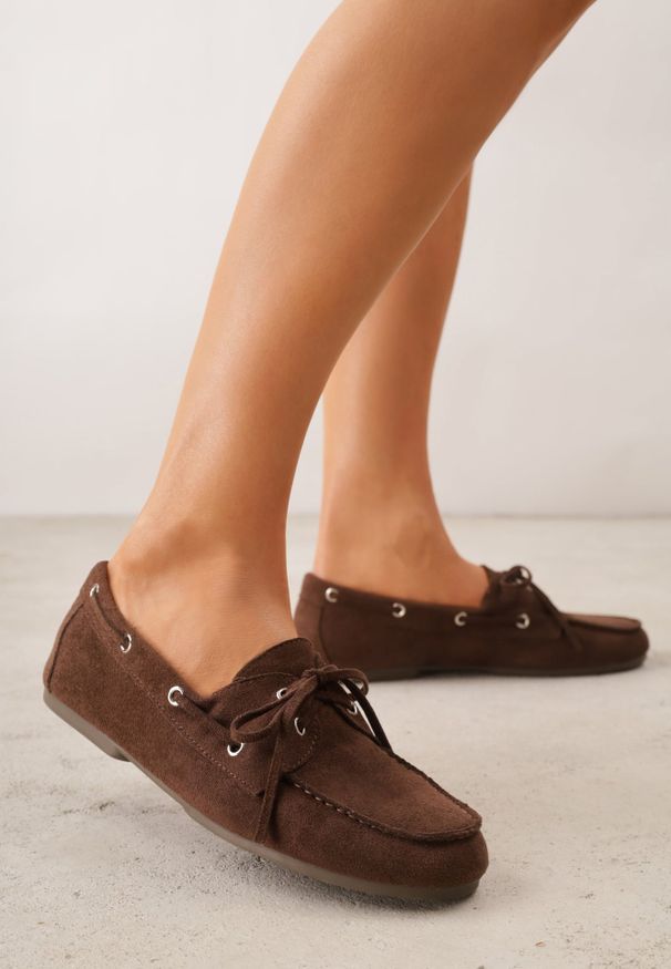 Renee - Brązowe Mokasyny VICES z Wkładką ze Skóry Naturalnej ze Sznurowaniem Nairis. Nosek buta: okrągły. Zapięcie: sznurówki. Kolor: brązowy. Materiał: skóra. Obcas: na obcasie. Wysokość obcasa: niski