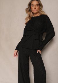 Renee - Czarny Komplet Spodnie o Szerokim Kroju i Bluzka z Wiązaniem w Talii Dilinne. Kolor: czarny. Materiał: jeans #3