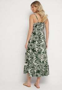 Born2be - Zielona Bawełniana Sukienka Rozkloszowana w Etniczny Wzór z Koronką Taliosha. Okazja: na co dzień. Typ kołnierza: dekolt w kształcie V. Kolor: zielony. Materiał: bawełna, koronka. Długość rękawa: na ramiączkach. Wzór: koronka. Styl: casual, elegancki #7