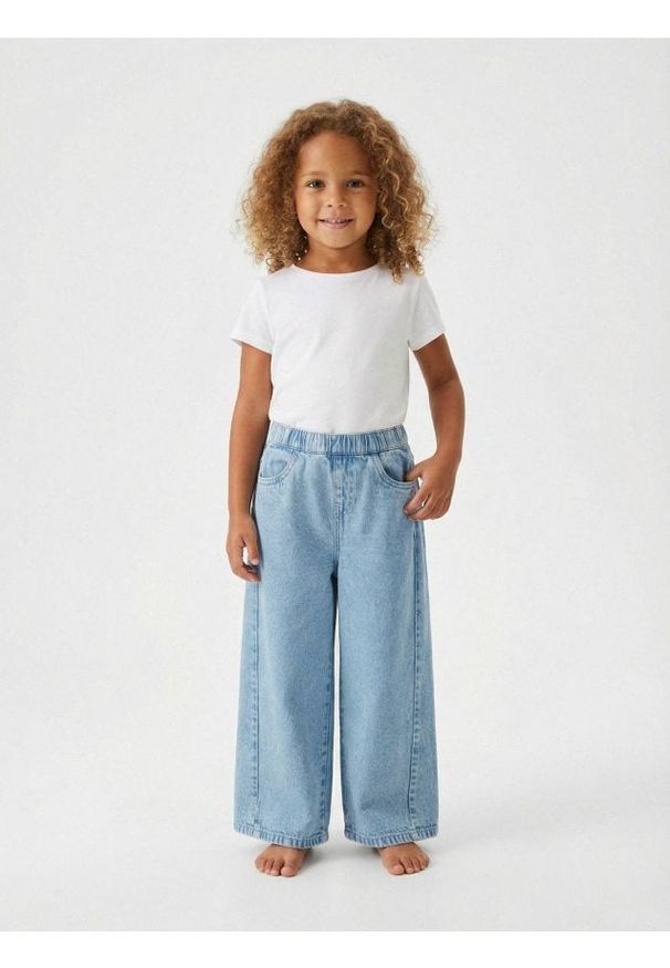 Sinsay - Jeansy wide leg z efektem sprania - niebieski. Kolor: niebieski