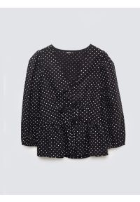 Big-Star - Bluzka damska z baskinką w kropki czarna Sori 906. Typ kołnierza: dekolt w kształcie V. Kolor: czarny. Materiał: bawełna. Wzór: kropki. Styl: elegancki, klasyczny #7