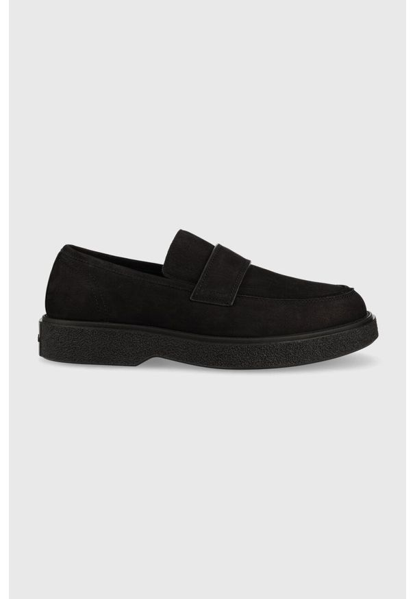 Calvin Klein mokasyny zamszowe LOAFER NB męskie kolor czarny HM0HM01031. Nosek buta: okrągły. Kolor: czarny. Materiał: zamsz