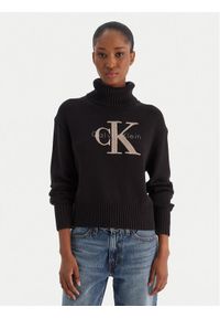 Calvin Klein Jeans Golf Chenille Monologo LV047D354G Czarny Regular Fit. Typ kołnierza: golf. Kolor: czarny. Materiał: syntetyk, bawełna #1