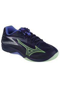 Buty siatkarskie męskie Mizuno Thunder Blade Z. Zapięcie: sznurówki. Kolor: wielokolorowy, czarny, niebieski. Materiał: syntetyk, materiał. Szerokość cholewki: normalna