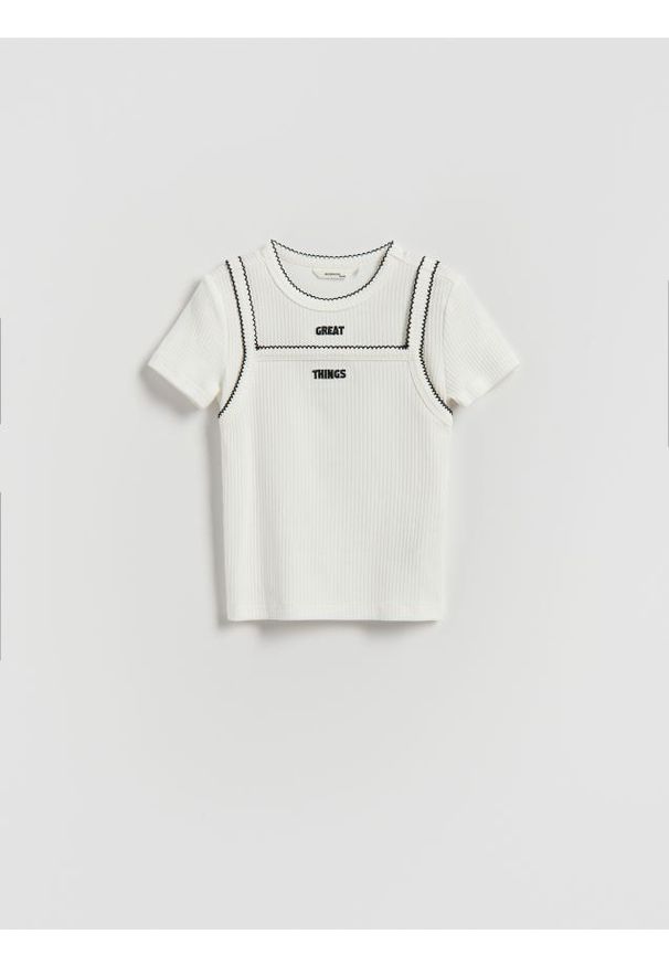 Reserved - T-shirt z imitacją topu - złamana biel. Materiał: bawełna