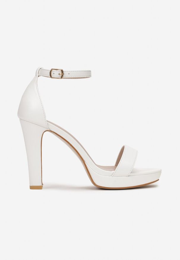 Born2be - Białe Sandały na Słupkowym Obcasie z Okrągłym Noskiem Dlia. Nosek buta: okrągły. Kolor: biały. Sezon: lato. Obcas: na obcasie. Wysokość obcasa: średni