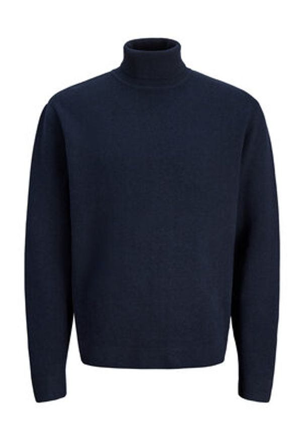 Jack & Jones Golf Milano 12285093 Granatowy Relaxed Fit. Typ kołnierza: golf. Kolor: niebieski. Materiał: bawełna