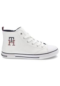 TOMMY HILFIGER - Białe Trampki Tommy Hilfiger Klasyczne Buty Damskie. Okazja: na co dzień. Kolor: biały. Materiał: materiał, skóra ekologiczna. Szerokość cholewki: normalna. Wzór: jednolity. Styl: klasyczny #3
