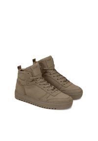 Kazar - Khaki sneakersy męskie za kostkę na karbowanej podeszwie. Wysokość cholewki: za kostkę. Zapięcie: sznurówki. Kolor: zielony. Materiał: nubuk. Szerokość cholewki: normalna. Sport: turystyka piesza #2