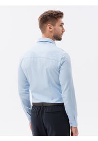 Ombre Clothing - Bawełniana koszula męska z tkaniny w stylu Oxford SLIM FIT - błękitna V8. Kolor: niebieski. Materiał: tkanina, bawełna #3