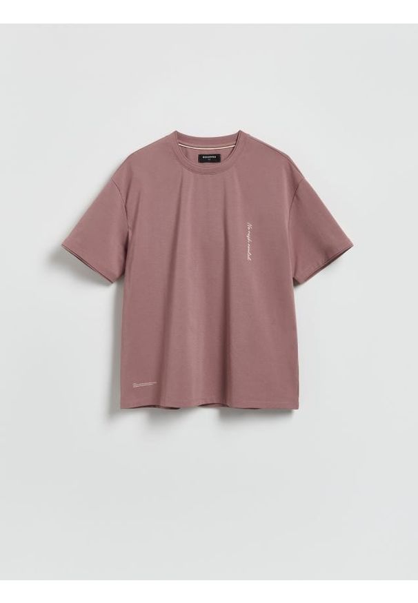 Reserved - T-shirt boxy z bawełną - jasnofioletowy. Kolor: fioletowy. Materiał: bawełna