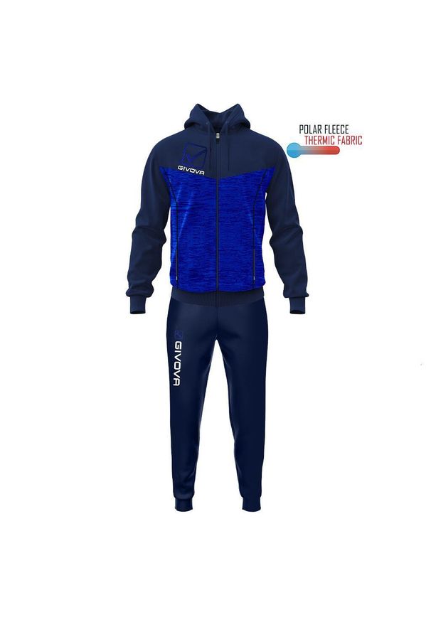 Givova Tuta Visa Melange z kapturem i podszewką polarfleece, 4XS. Okazja: na uczelnię. Kolor: niebieski, czarny, wielokolorowy. Materiał: dresówka. Styl: sportowy