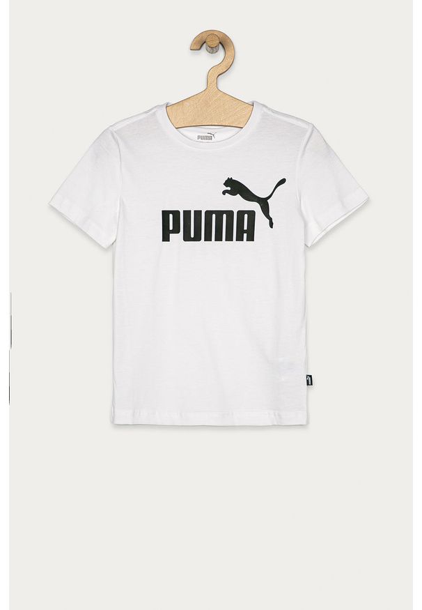 Puma - T-shirt dziecięcy 92-176 cm. Okazja: na co dzień. Kolor: biały. Materiał: bawełna, dzianina. Wzór: nadruk. Styl: casual